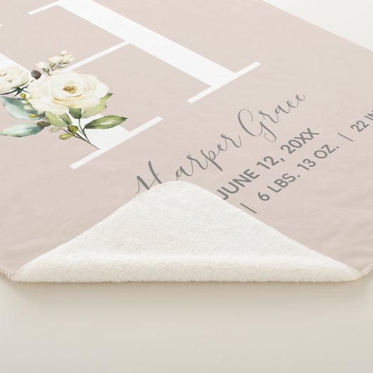 赤面ピンクフローラレターHベビースクリプト誕生統計 シェルパブランケット (3/4)