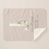 赤面ピンクフローラレターJベビースクリプト誕生統計 シェルパブランケット (正面(横))