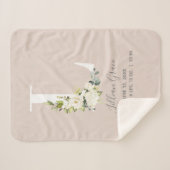 赤面ピンクフローラレターLベビースクリプト誕生統計 シェルパブランケット (正面(横))