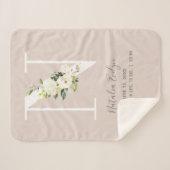 赤面ピンクフローラレターNベビースクリプト誕生統計 シェルパブランケット (正面(横))