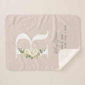 赤面ピンクフローラレターRベビースクリプト誕生統計 シェルパブランケット (正面(横))