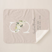 赤面ピンクフローラレターSベビースクリプト誕生統計 シェルパブランケット (正面(横))