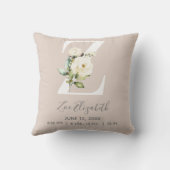 赤面ピンクフローラレターZベビースクリプト誕生統計 クッション (裏面)