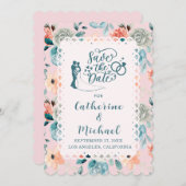 赤面ピンクフローラレースエレガントな結婚書道 招待状 (正面/裏面)