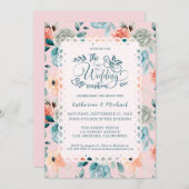 赤面ピンクフローラレースエレガントな結婚書道 招待状 (正面/裏面)