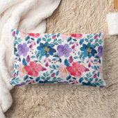 赤面ピンクフローラヴィンテージネイビーブルーウォーターカラー ランバークッション (ブランケット)