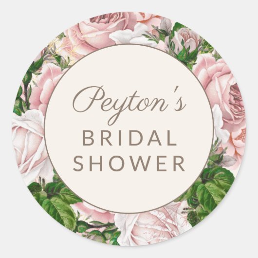 赤面ピンクフローラヴィンテージブライダルシャワー ラウンドシール (正面)
