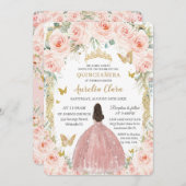 赤面ピンクフローラヴィンテージ金ゴールドクインセアニラ 招待状 (正面/裏面)