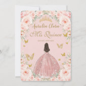 赤面ピンクフローラヴィンテージ金ゴールドクインセアニラ 招待状 (裏面)