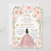 赤面ピンクフローラヴィンテージ金ゴールドクインセアニラ 招待状 (正面)