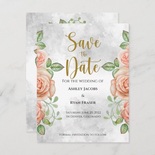 赤面ピンクフローラ保存日付 セーブザデート (正面/裏面)