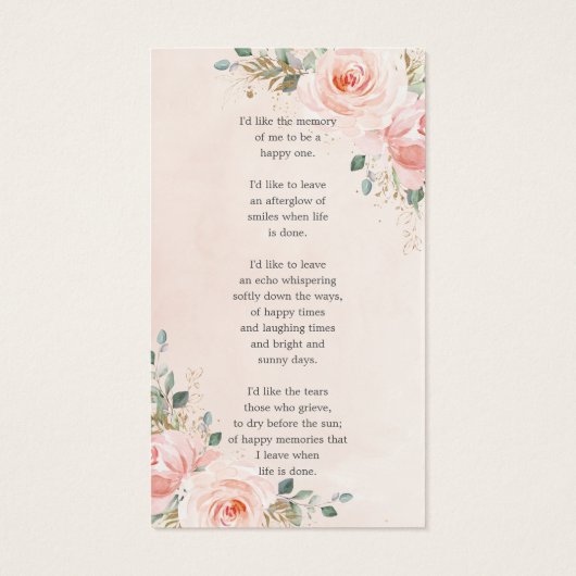 赤面ピンクフローラ写真葬儀記念しおり (裏面)