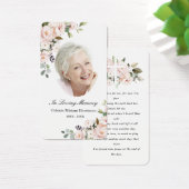 赤面ピンクフローラ写真葬式祈りの言葉カード (デスク)