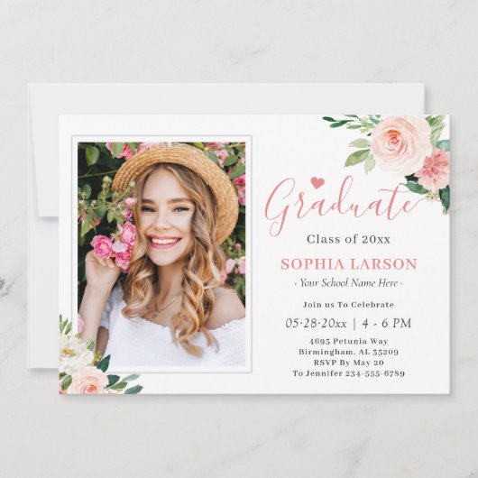 赤面ピンクフローラ写真記念パーティー 招待状 (正面)