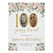 赤面ピンクフローラ写真100th誕生日へようこそ ポスター (正面)