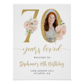 赤面ピンクフローラ写真70誕生日ウェルカムサイン ポスター (正面)