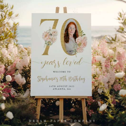 赤面ピンクフローラ写真70誕生日ウェルカムサイン ポスター