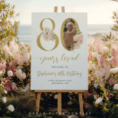 赤面ピンクフローラ写真80誕生日ウェルカムサイン ポスター