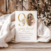 赤面ピンクフローラ写真90番目の誕生日招待状 招待状