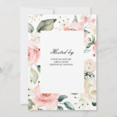赤面ピンクフローラ及び金ゴールドグリッターブライダルシャワー 招待状 (裏面)