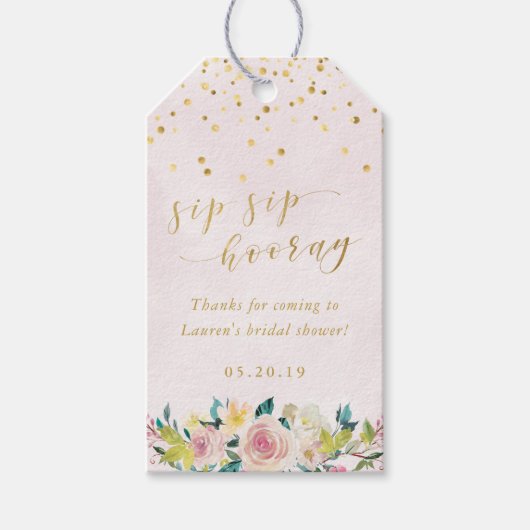 赤面ピンクフローラ園区Sipホレ結婚イ ギフトタグ (正面)