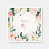 赤面ピンクフローラ女の子の赤ちゃんシャワー スタンダードカクテルナプキン (正面)