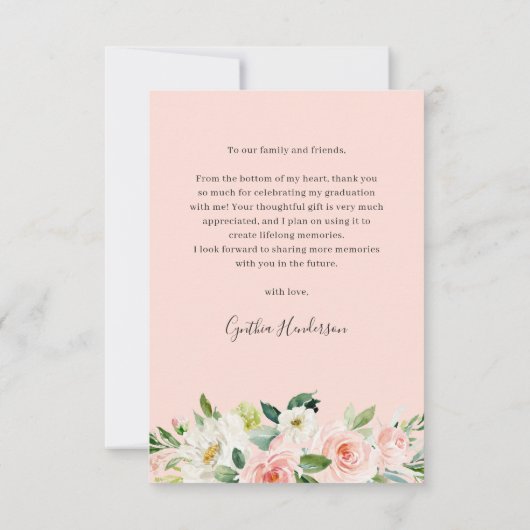 赤面ピンクフローラ女子大学院卒業写真 サンキューカード (裏面)