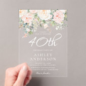 赤面ピンクフローラ女性40th誕生日パーティー アクリル招待状 (インサイチュ (ポータブル))