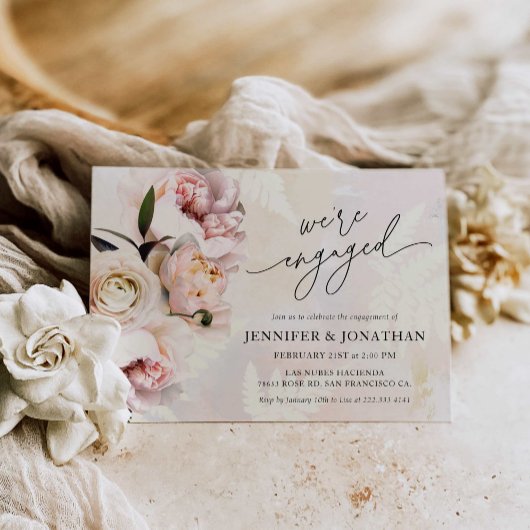 赤面ピンクフローラ婚約パーティ 招待状