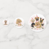 赤面ピンクフローラ子犬誕生日シャワーパーティー コンフェッティ (裏面)