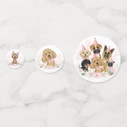 赤面ピンクフローラ子犬誕生日シャワーパーティー コンフェッティ (裏面)