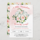 赤面ピンクフローラ小さなカボチャのベビーシャワー 招待状 (正面/裏面)