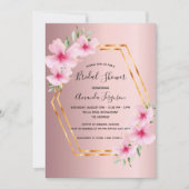 赤面ピンクフローラ幾何学ブライダルシャワー 招待状 (正面)