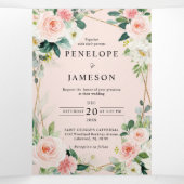 赤面ピンクフローラ幾何学植物学結婚の三角形 –  三つ折りプログラム (内部中)