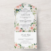 赤面ピンクフローラ幾何学植物結婚の オールインワン招待状 (内側)