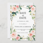 赤面ピンクフローラ幾何学植物結婚の セーブザデート (正面)