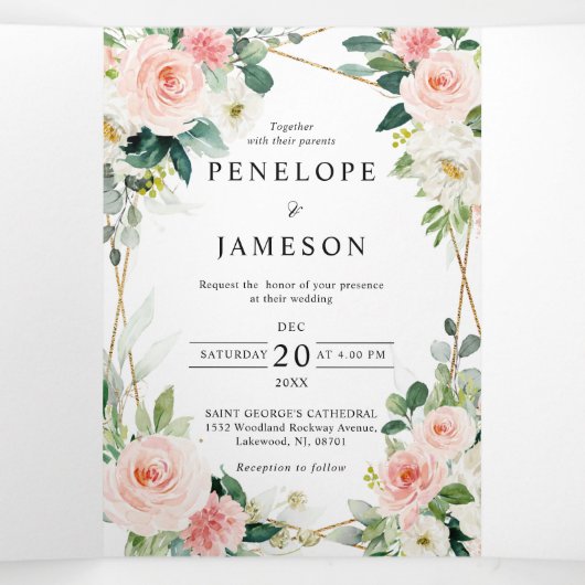 赤面ピンクフローラ幾何学植物結婚の 三つ折りプログラム (内部中)