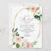 赤面ピンクフローラ幾何学模様ブライダルシャワー 招待状 (正面)