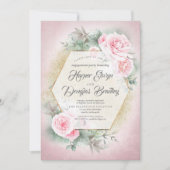 赤面ピンクフローラ幾何学模様婚約パーティ 招待状 (正面)