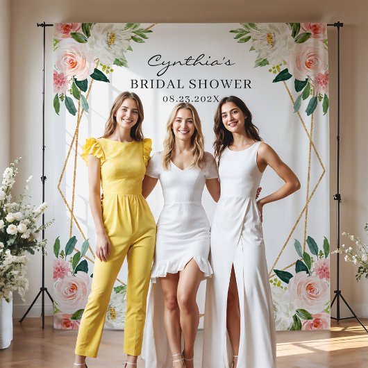 赤面ピンクフローラ幾何学的ブライダルシャワー背景 タペストリー