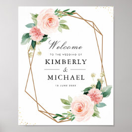 赤面ピンクフローラ幾何結婚記号 ポスター