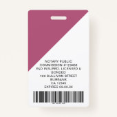 赤面ピンクフローラ従業員フォトロゴバーコード バッジ (裏面)