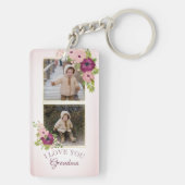 赤面ピンクフローラ愛してるおばあちゃんフォトコラージュ キーホルダー (裏面)