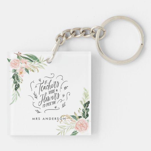 赤面ピンクフローラ感謝していの先生ギフト キーホルダー (裏面)