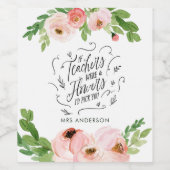 赤面ピンクフローラ感謝していユー先生ギフト ワインラベル (シングルラベル)