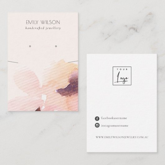 赤面ピンクフローラ抽象芸術ネックレスイヤリングディスプレイ 名刺 (正面/裏面)