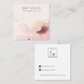 赤面ピンクフローラ抽象芸術ネックレスバンドテンプレート スクエア名刺 (正面/裏面)