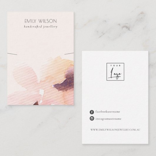 赤面ピンクフローラ抽象芸術ネックレスバンドディスプレイ 名刺 (正面/裏面)