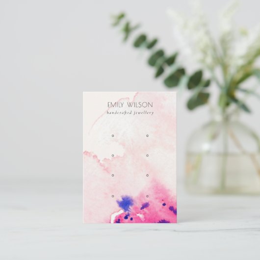赤面ピンクフローラ抽象芸術4スタッドイヤリングディスプレイ 名刺 (スタンド正面)
