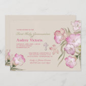 赤面ピンクフローラ招待状 招待状 (正面/裏面)